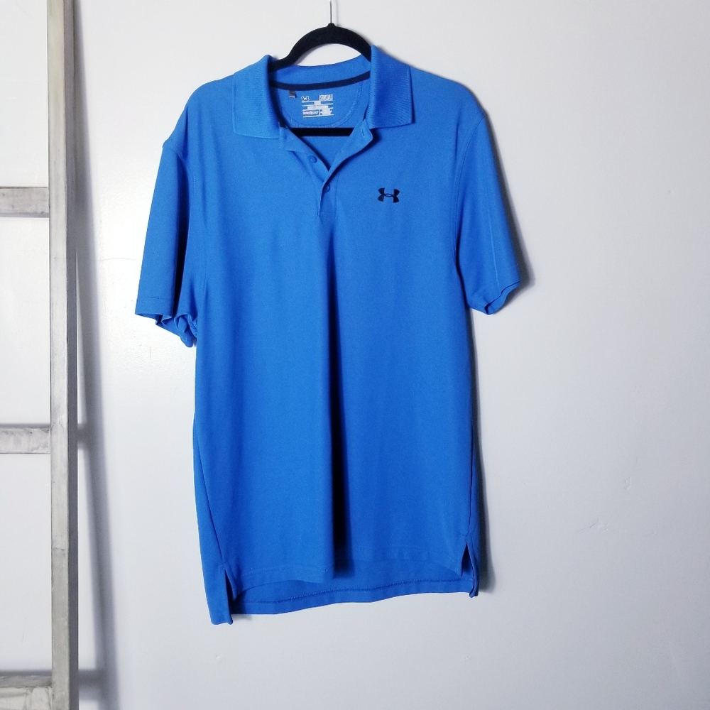 UNDER ARMOUR MEN'S LOOSE HEATGEAR BLUE POLO SIZE MEDIUM